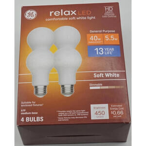 GE Relax 4-Pack 40 W Equivalent Dimmable Soft White A19 LED Light Fixture Bulb